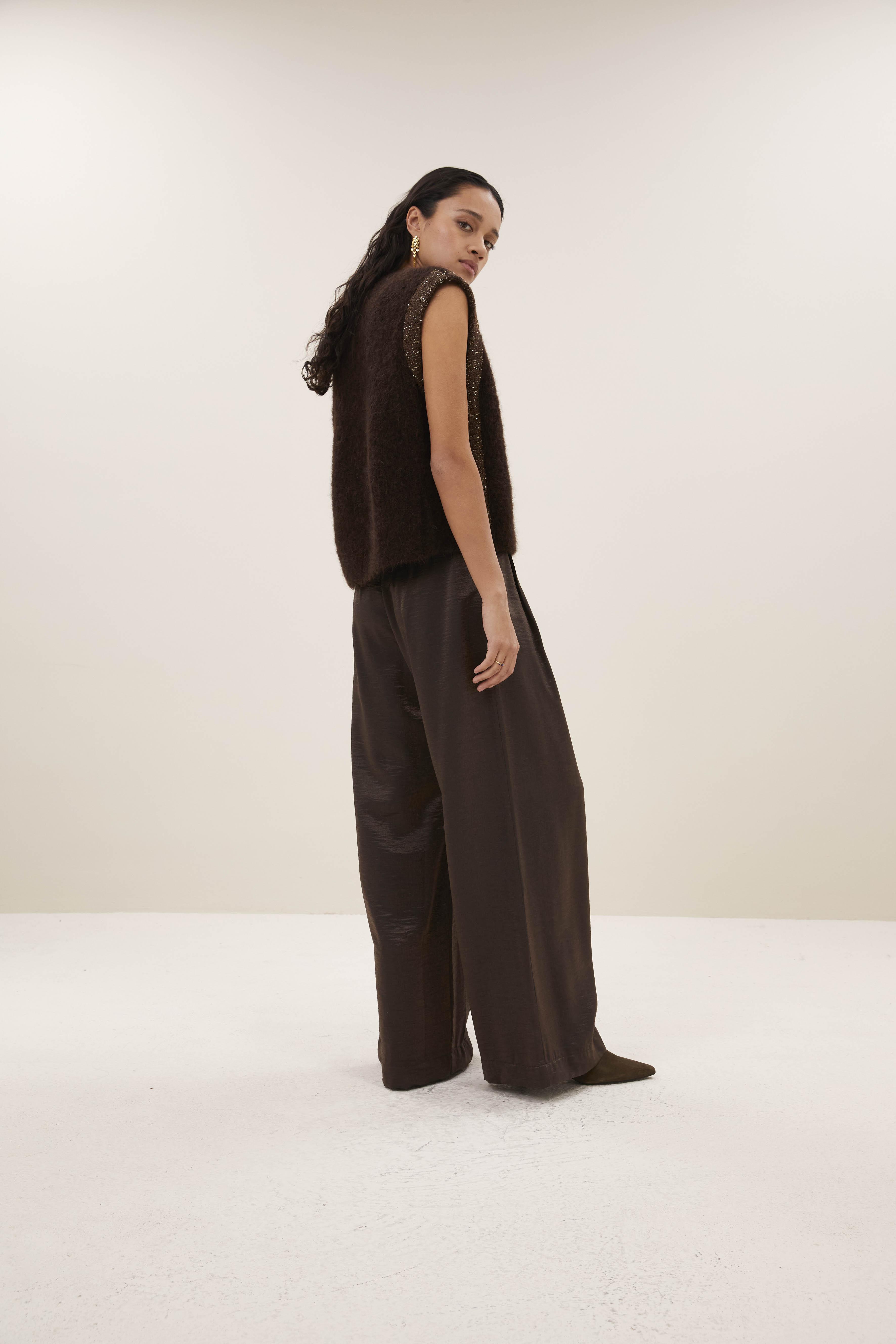 By-Bar Lodi Metallic Pants Damen Bundfalten Palazzo Hose bronze